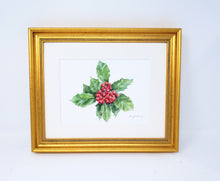 Load image into Gallery viewer, Holly, original or fine art print, holiday decor, holiday art, framed holly print, Christmas floral painting - Leigh Barry Watercolors