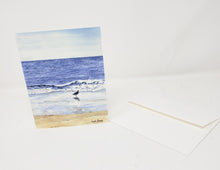 Load image into Gallery viewer, &quot;Wading&quot; Seagull On The Beach Watercolor notecards, Beach Art Blank Notecards, Coastal Notecards, Blank notecards, watercolor notecards note card
