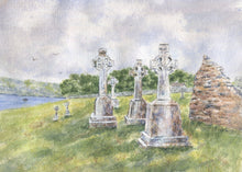 Load image into Gallery viewer, Clonmacnoise Celtic Crosses, Ireland landscape