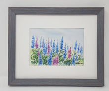 Load image into Gallery viewer, Lupine watercolor framed floral print lupine painting Maine painting framed lupine print framed wall decor bedroom wall decor colorful art - Leigh Barry Watercolors
