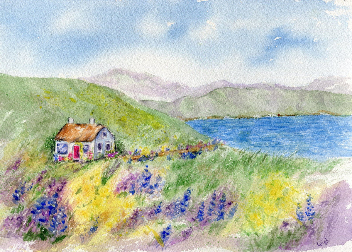 The Blue Cottage - SOLD - Make to Order - Original Watercolour Painting One of a Kind outlet Artwork Connemara Conamara Galway Ireland Gift