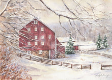 Load image into Gallery viewer, First Snow, Red Barn Notecards