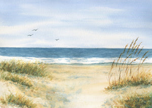 Beach Grass:watercolor painting beach decor ocean painting gift idea beach print ocean print Leigh Barry framed art wall decor summer art - Leigh Barry Watercolors