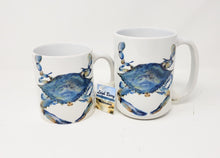 Load image into Gallery viewer, Blue Crab Mug Maryland Blue Crab coffee mug latte mug metal enamel camper mugs original watercolor blue crab mug Maryland art painting print - Leigh Barry Watercolors