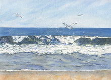 Load image into Gallery viewer, Breaking Wave Beach painting ocean art beach print beach watercolor framed art giclee print blue art wall decor original watercolor paint - Leigh Barry Watercolors
