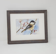 Load image into Gallery viewer, Black capped chickadee: bird painting bird watercolor chickadee painting bird art giclee print archival print bird painting snow painting - Leigh Barry Watercolors