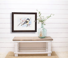 Load image into Gallery viewer, Black capped chickadee: bird painting bird watercolor chickadee painting bird art giclee print archival print bird painting snow painting - Leigh Barry Watercolors