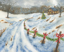Load image into Gallery viewer, Coming Home, Christmas snowy painting cozy Christmas art holiday wall decor framed Christmas art Christmas painting country Christmas art - Leigh Barry Watercolors