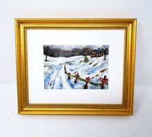 Load image into Gallery viewer, Coming Home, Christmas snowy painting cozy Christmas art holiday wall decor framed Christmas art Christmas painting country Christmas art - Leigh Barry Watercolors