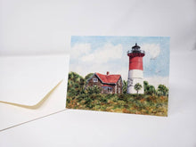 Load image into Gallery viewer, Nauset Lighthouse note cards Cape Cod Massachusetts lighthouse painting greeting card blank notecard thank you notes lighthouse blank cards - Leigh Barry Watercolors
