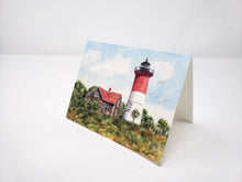 Load image into Gallery viewer, Nauset Lighthouse note cards Cape Cod Massachusetts lighthouse painting greeting card blank notecard thank you notes lighthouse blank cards - Leigh Barry Watercolors
