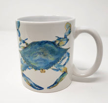 Load image into Gallery viewer, Blue Crab Mug Maryland Blue Crab coffee mug latte mug metal enamel camper mugs original watercolor blue crab mug Maryland art painting print - Leigh Barry Watercolors