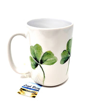 Load image into Gallery viewer, Shamrocks Mug Shamrocks Coffee Mug Irish Coffe Mug Latte Mug Camp Mug Camper cup Irish gift Ireland gift Irish art shamrock art Celtic gift - Leigh Barry Watercolors