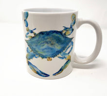 Load image into Gallery viewer, Blue Crab Mug Maryland Blue Crab coffee mug latte mug metal enamel camper mugs original watercolor blue crab mug Maryland art painting print - Leigh Barry Watercolors