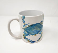 Load image into Gallery viewer, Blue Crab Mug Maryland Blue Crab coffee mug latte mug metal enamel camper mugs original watercolor blue crab mug Maryland art painting print - Leigh Barry Watercolors
