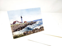 Load image into Gallery viewer, Portland Lighthouse Notecards Portland Head Light Note Cards Blank Cards Maine Lighthouse Maine gift Maine art Painting Maine watercolor art - Leigh Barry Watercolors
