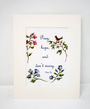 Load image into Gallery viewer, Pray, Hope and Don't Worry: Padre Pio Christian quote inspirational quote inspirational art wedding gift wall decor home decor floral art - Leigh Barry Watercolors