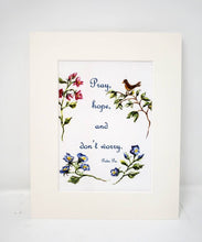 Load image into Gallery viewer, Pray, Hope and Don't Worry: Padre Pio Christian quote inspirational quote inspirational art wedding gift wall decor home decor floral art - Leigh Barry Watercolors