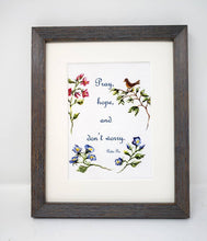 Load image into Gallery viewer, Pray, Hope and Don't Worry: Padre Pio Christian quote inspirational quote inspirational art wedding gift wall decor home decor floral art - Leigh Barry Watercolors