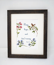 Load image into Gallery viewer, Pray, Hope and Don't Worry: Padre Pio Christian quote inspirational quote inspirational art wedding gift wall decor home decor floral art - Leigh Barry Watercolors