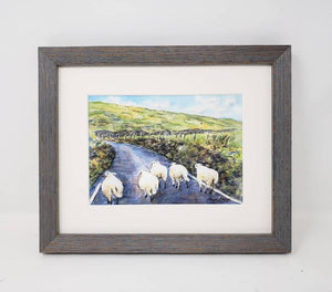 Slow Going, Irish Road watercolor prints or original painting, Irish sheep landscape art, Ireland landscape print, Irish road, Irish art