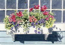 Load image into Gallery viewer, Window Box floral watercolor painting floral painting flower box painting framed wall art print home decor Leigh Barry colorful art print - Leigh Barry Watercolors
