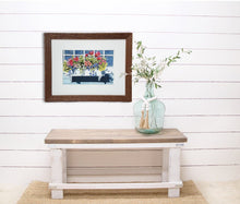 Load image into Gallery viewer, Window Box floral watercolor painting floral painting flower box painting framed wall art print home decor Leigh Barry colorful art print - Leigh Barry Watercolors
