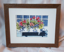Load image into Gallery viewer, Window Box floral watercolor painting floral painting flower box painting framed wall art print home decor Leigh Barry colorful art print - Leigh Barry Watercolors