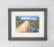 Load image into Gallery viewer, &quot;Day Off&quot; Bike At Beach Painting ocean painting beach watercolor print Leigh Barry Watercolors bicycle print seashore print framed art bike painting
