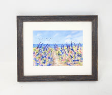 Load image into Gallery viewer, Lupine By The Sea : Lupine Watercolor Print or Original Painting, Maine Lupine Watercolor Art print lupine art print Maine painting art print framed lupine painting
