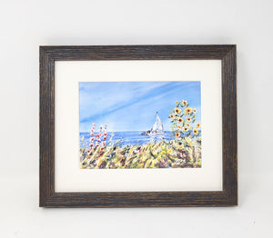 Sailing 2: Seaside Painting Giclee Print or Original,beach decor, framed coastal art, cape cod art framed floral watercolor ocean watercolor