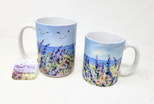 Load image into Gallery viewer, Lupine By The Sea Coffee Mug, Maine Lupine Mug, Maine gift, Maine art, lupine flower art lupine painting seaside painting ocean art
