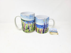 Maine Lupine Coffee Mug, Maine Lupine Mug, Maine gift, Maine art, lupine flower art lupine painting seaside painting ocean art