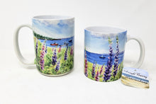 Load image into Gallery viewer, Maine Lupine Coffee Mug, Maine Lupine Mug, Maine gift, Maine art, lupine flower art lupine painting seaside painting ocean art
