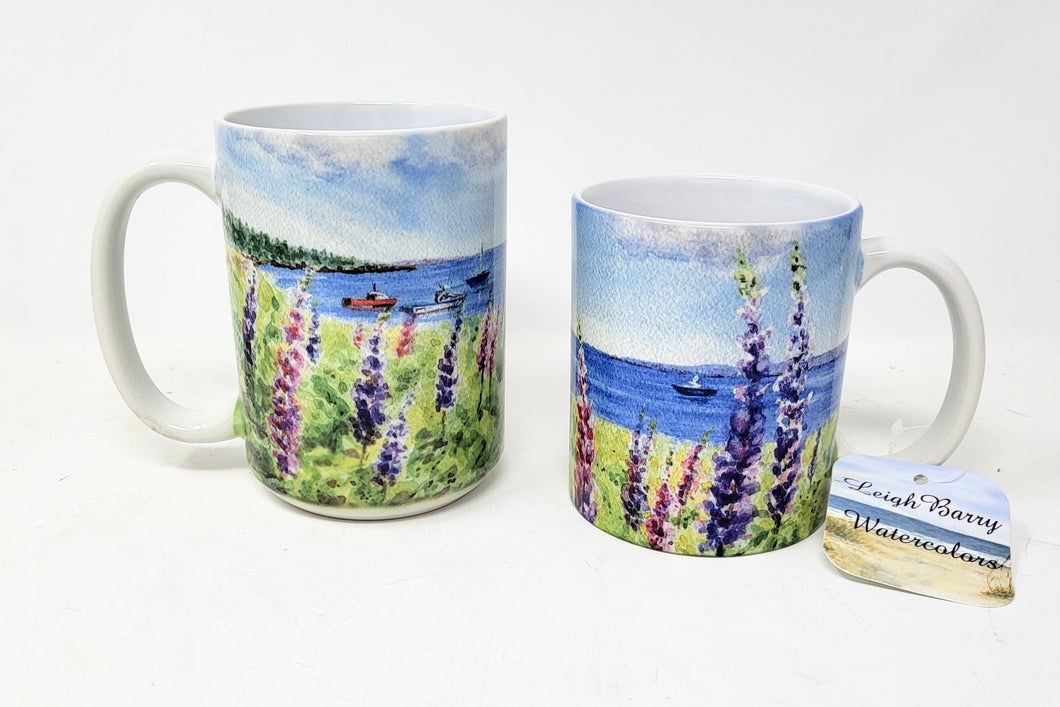Maine Lupine Coffee Mug, Maine Lupine Mug, Maine gift, Maine art, lupine flower art lupine painting seaside painting ocean art