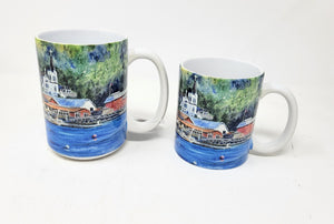 Boothbay Harbor coffee mugs, Boothbay Harbor gift, Boothbay Harbor Maine art, Maine lupine painting mugs, Maine mugs art
