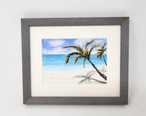 "Tropical Beach"  Palm Trees Beach Painting, Ocean Painting,  palm trees and beach watercolor print,Leigh Barry Watercolors seashore print framed art