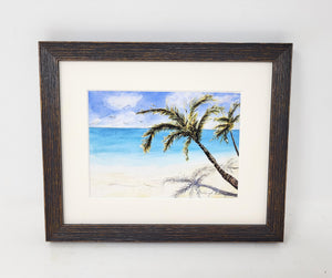 "Tropical Beach"  Palm Trees Beach Painting, Ocean Painting,  palm trees and beach watercolor print,Leigh Barry Watercolors seashore print framed art