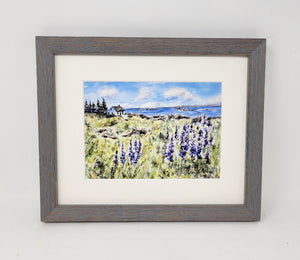 Maine Lupine House  Watercolor Print or Original Painting, Maine Lupine House  Watercolor Art print lupine art print Maine painting art print framed lupine painting