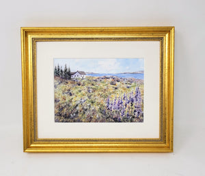 Maine Lupine and Queen Anne's Lace Watercolor Print or Original Painting, Maine Lupine Watercolor Art print lupine art print Maine painting art print framed lupine painting
