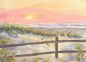 Avalon Sunrise Watercolor Painting, Beach Path Painting, BeachDecor, Ocean painting gift idea beach print ocean print Leigh Barry framed art wall decor summer art