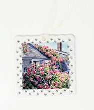 Load image into Gallery viewer, Rose Covered Cottage Nantucket Christmas Ornament, Nantucket Ceramic Ornaments Cape Cod gift Christmas gift for dad small gift for mom - Leigh Barry Watercolors
