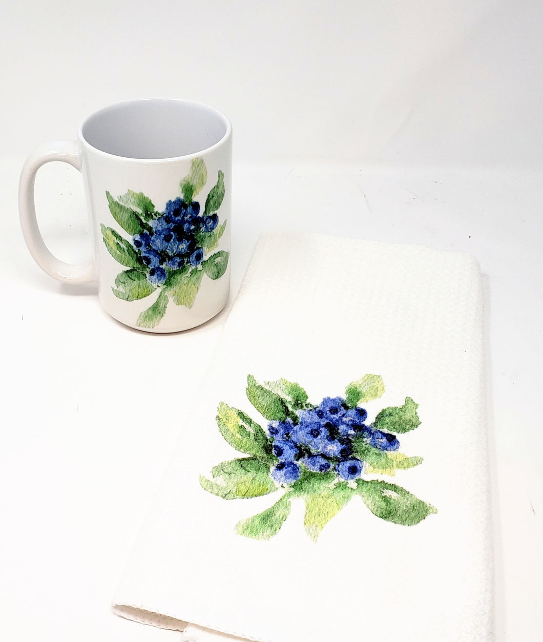 Blueberries  Mug and Tea Towel - Leigh Barry Watercolors