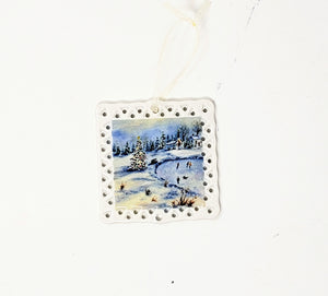 Winter Skating Christmas Ornament Winter Skating Ceramic Ornament gift Christmas small gift for mom - Leigh Barry Watercolors