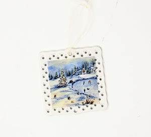 Winter Skating Christmas Ornament Winter Skating Ceramic Ornament gift Christmas small gift for mom - Leigh Barry Watercolors