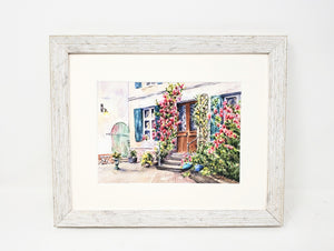 French Courtyard, Watercolor Painting Print or Original, France landscape, French watercolor Leigh Barry Watercolors - Leigh Barry Watercolors