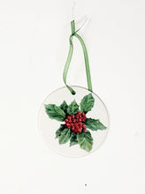 Load image into Gallery viewer, Holly Christmas Ornament, Porcelain Christmas Ornaments, small Christmas gift,  small gift for mom, stocking stuffer, holly art - Leigh Barry Watercolors

