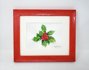 Holly, original or fine art print, holiday decor, holiday art, framed holly print, Christmas floral painting - Leigh Barry Watercolors