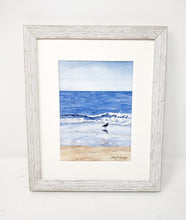 Load image into Gallery viewer, &quot;Wading&quot; Seagull Beach Decor, Seagull on Beach Print, Ocean Print, Leigh Barry framed art wall decor summer art, relaxing beach print
