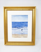 Load image into Gallery viewer, &quot;Wading&quot; Seagull Beach Decor, Seagull on Beach Print, Ocean Print, Leigh Barry framed art wall decor summer art, relaxing beach print
